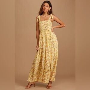 Lulus Floral Yellow Maxi Dress
